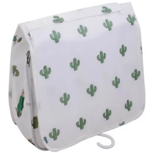 Velcro Hanging Toiletry Bag White Green Folded
